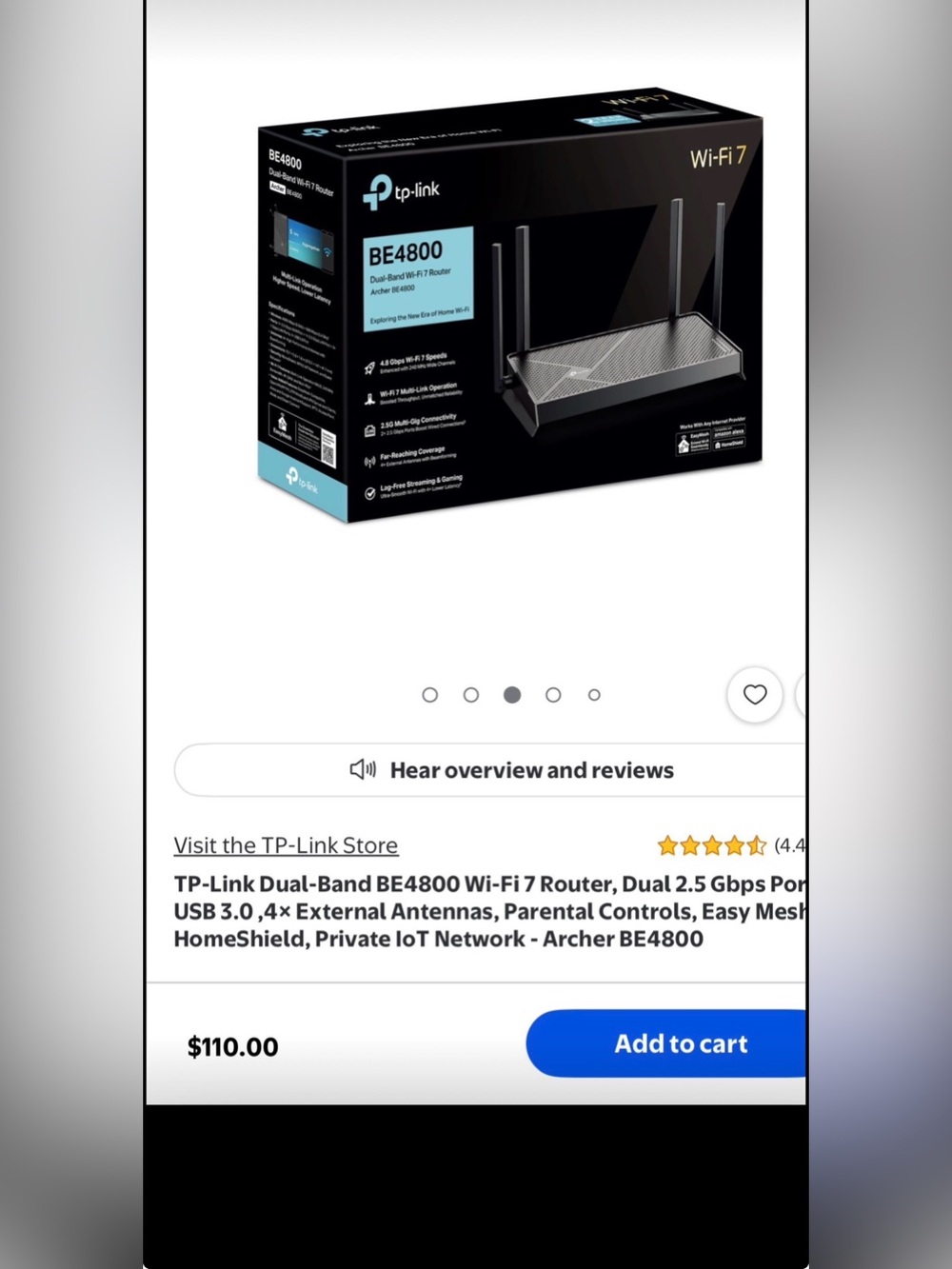 TP-Link Dual-Band BE4800 Wi-Fi 7 Router Archer BE4800